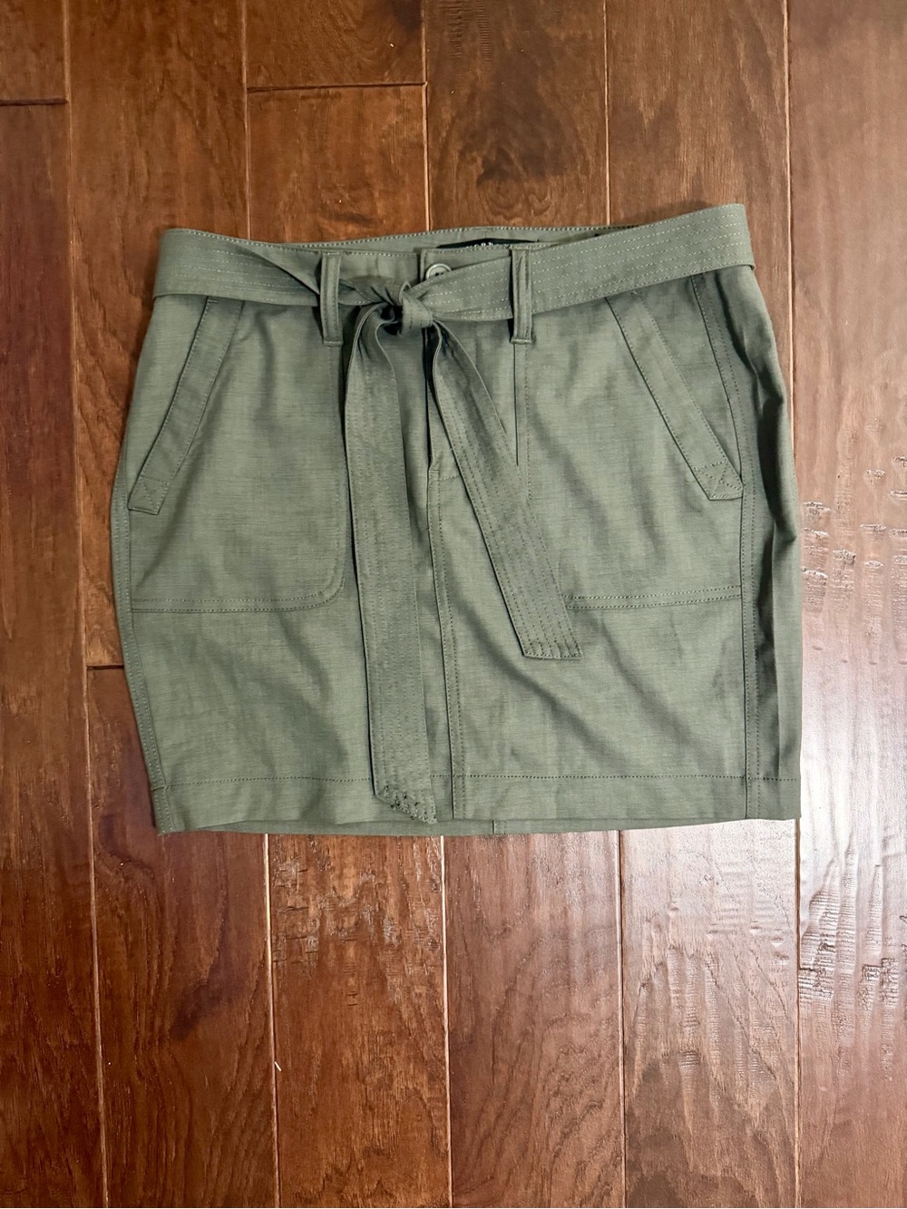 Liverpool Olive Green Tie-Belt Mini Skirt